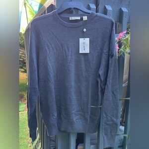 Men’s Donald Ross sweater w/ logo on sleeve, size small, grey, 100% merino wool